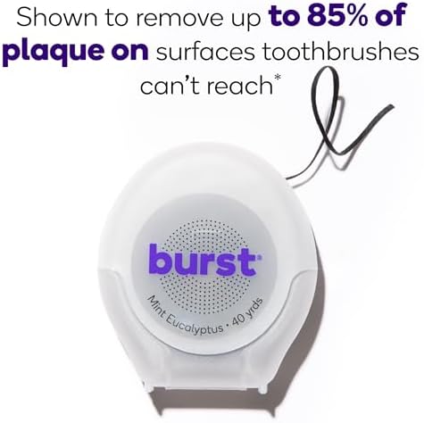 BURST Expanding Dental Floss (Mint Eucalyptus/240 Yards) | Stain Absorbing & Woven Teeth Floss with Xylitol Coating to Fight Cavities | Vegan | Paraben Free Expanding Floss
