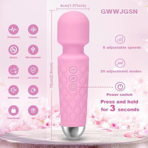 GWWJGSN Portable Wireless Massager - 8 Speeds, 20 Modes, 3-Second Press to Power On, for Neck, Back, Arms, Legs Muscle Relaxation (Rose Pink)