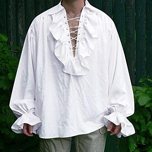 Mens Pirate Shirt Renaissance Victorian Vampire Steampunk Halloween Retro Shirts Gothic Medieval Lace Up Costume