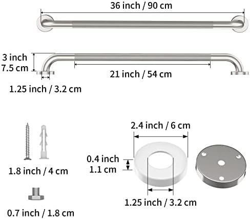 Brushed Nickel Shower Grab Bar w/Anti-Slip Knurled Grip 36 Inch, Zepolu Stainless Steel Bathroom Grab Bars, Safety Bar Balanced Handrail, Handicap Injury Elderly Senior Assist Support Shower Handle