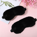2 Pcs Black Plush Eye Mask Soft Sleeping Blindfold Eye Cover Comfortable Furry Faux Fur Sleeping Mask Satin Nap Night Eyeshade Cover for Women Men Gift