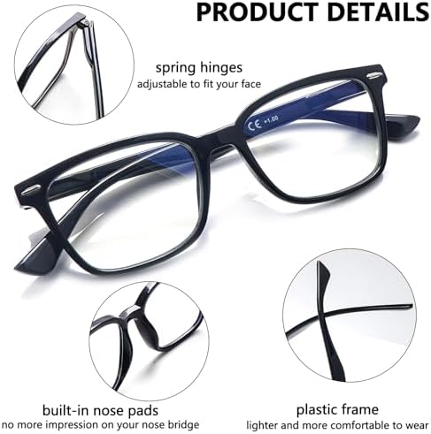 CLASAGA Progressive Multifocus Reading Glasses for Women Men, Blue Light Blocking Multifocal Computer Readers Eyeglasses
