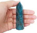 KINO 3.5" Natural Apatite Blue Crystal Quartz Tower Healing Wand Stone Point Faceted Prism Carved Stone Figurine Meditation Therapy