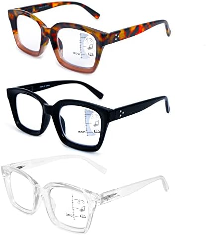 HIYANJN 3 Pack Progressive Multifocal Reading Glasses for Women Men Oprah style Blue Light Blocking Spring Hinger Readers 1.75