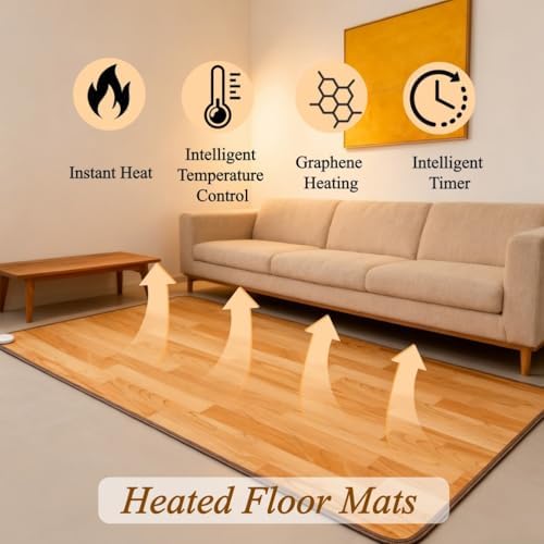 Infrared Radiant Floor Heater, Adjustable Temperature Heated Floor Mat, Electric Radiant Foot Warmer, Heated Area Rugs, for Home Office, Light Wood Grain,50 * 100cm