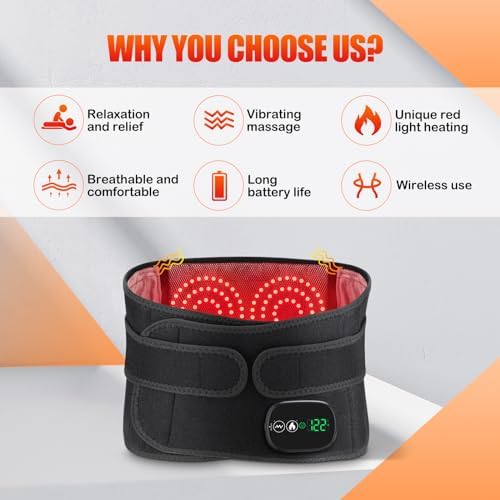 Electric Heating Massage Pad for Back, XL Heated Waist Belt Wrap with 3 Fast Heating and Vibration Massage Modes, FSA Eligible, 5000mAh Battery Operated Heat Pad for Back, Waist, Lumbar, Abdomen