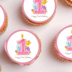 1st Birthday Girl Cake Decorations, Pink Edible Cupcake Toppers, Happy Birthday Cake Toppers, Girls Cupcake Decorations, 48 x 1.18 Inch / 3cm Wafer Card Discs UNCUT