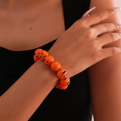 Cute Pumpkin Beaded Bracelets - Stretchable Halloween Accessory for Cosplay & Party Costume Jewelry
