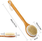 Shower Brush with Natural Bristle - Long Bamboo Handle Bath Body Brush for Wet or Dry Brushing - Improves Blood Circulation, Exfoliating Skin