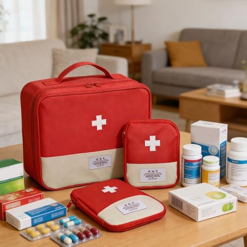 Space Saving Health Accessories Holder Group Including Three Different Sized Bags Designs with Strong Oxford Fabric Medication Organizers Set