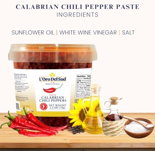 Calabrian Chili Pepper Paste, 2.2 lb (1 kg), No Seeds, Certified Authentic, Peppers are Grown in Calabria, Calabrian Chili Pate, Peperoncini Calabrese, Product of Italy, L'Oro Del Sud