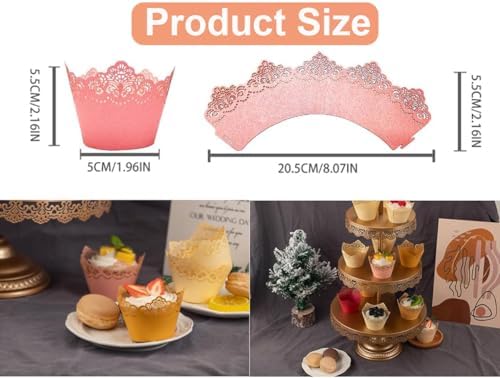 50Pcs Cupcake Wrappers Lace Laser Cut Liner Baking Cup Wraps Muffin Case Trays Crown Bake Cake Paper for Wedding Party Birthday Decoration (Light Pink)