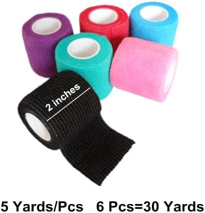 Baisunt 6 Pack 2 Inches Cohesive Bandage Self Adhesive Wrap Elastic Self Adherent Vet Wrap Breathable Self Stick Tape for Wrist, Ankle, Sports, Tatoo Wrap(5 Yards, Multi Colors)