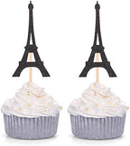 Paris Theme Cupcake Toppers Eiffel Tower Shape Party Picks Wedding Bridal Shower Decorations - 24 Couts - Black
