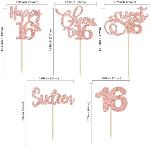 30 Pack Happy 16th Birthday Cupcake Toppers Rose Gold Glitter Sixteen Cheers to 16 Years Old Birthday Cupcake Picks for Happy 16th Anniversary Party Cake Decorations