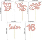 30 Pack Happy 16th Birthday Cupcake Toppers Rose Gold Glitter Sixteen Cheers to 16 Years Old Birthday Cupcake Picks for Happy 16th Anniversary Party Cake Decorations