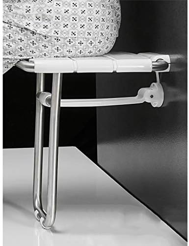 White Shower Seat with Leg, Wall Mount Folding Bathroom Stool Fold Up Changing Shoes Stool Bath Chair for Adults Elderly Disabled, Max 250kg