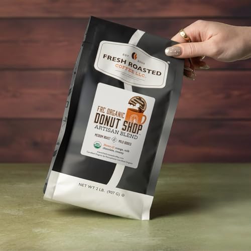 Fresh Roasted Coffee, Organic Donut Shop Whole Bean Coffee, Medium Roast, USDA Organic, Kosher, 2 lb (32 oz)
