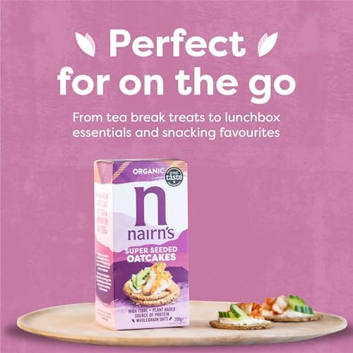 Nairn's Super Seeded Organic Oatcakes - Organic Snacks - Flaxseed, Chia Seed and Sunflower Seeds - Healthy Snacks - Source of Protein - Made with Wholegrain Oats - High in Fibre - 8 x 200g