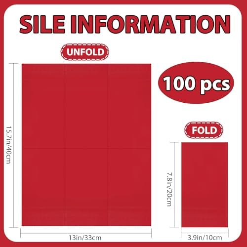 100 Pcs Red Paper Napkins Disposable - Red Guest Dinner Napkins for Bathroom Wedding Birthday Anniversary Graduation Party