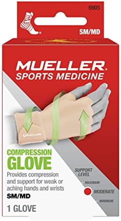MUELLER Sports Medicine Compression Glove for Men and Women, Hand & Wrist Pain Relief Support, Ideal for Carpal Tunnel, Arthritis, Fits Right or Left, Beige
