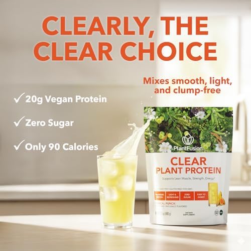 PlantFusion Vegan Clear Protein Powder with Pea Protein Peptides - 20g Fast-Absorbing in Water, 90 Calories, Zero Sugar, Premium Alternative to Clear Whey - 16 oz