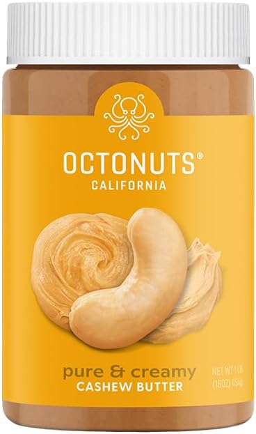 Octonuts Creamy Cashew Butter, 16 oz Jar, No Added Salt, Sugar or Palm Oil - Single Ingredient Nut Spread - Gluten Free, Vegan, Kosher, Paleo Friendly, Non-GMO, Healthy Snack