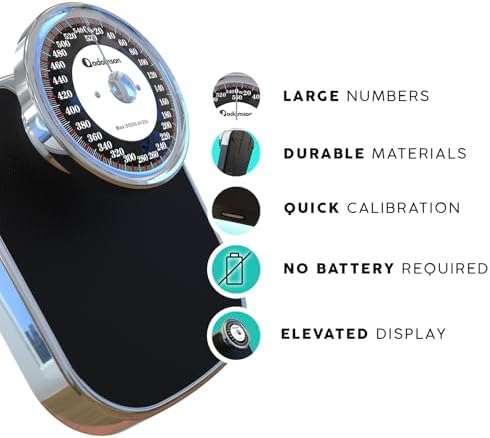 Adamson A28 Bathroom Scales - Up to 550lb, Heavy Weight, Anti-Skid Rubber Surface, Extra Large Numbers - High Precision Weighing Scales for Body Weight - Durable with 20-Year Assurance - New Version