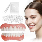 Temporary Dentures for Women and Men - Moldable Silicone False Teeth, Upper & Lower Veneers Set for At-Home Smile Fix (White)