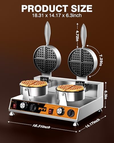 PYY Commercial Double Waffle Maker - 2500W Belgian Waffle Iron with Nonstick Plates,Dual Temperature&Timer Control,Stainless Steel for Restaurant,Food Truck,Catering,Home Use,SILVER ORANGE