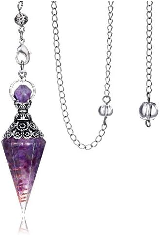 Jovivi Healing Crystal Pendulums for Dowsing Divination 6 Facted Hexagonal Pointed Cone Resin Chip Stones Reiki Wicca Spritual Gemstone Chakra Energy Pendant with Chain