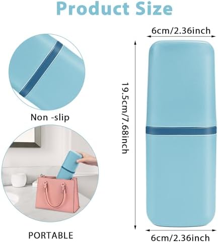 COMNICO Travel Toothbrush Cup Case Portable PP Seal Tooth Brush Holders Cover Multi-Function Toothpaste Storage Container Cup for Home School Camping Business Trip Bathroom (Blue)