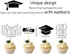 24Pcs Class of 2026 Graduation Cupcake Toppers, Glitter Black & Gold Grad Cap Diploma Cake Decorations, 4 Styles Graduation Cake Picks for 2026 Graduation Party Supplies(Silver)