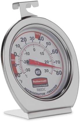 Rubbermaid Commercial Products Thermometer, Classic Large Mechanical Dial, Chrome, Extreme Temperature Range for Use in Refrigerator/Freezer/Cooler/Fridge