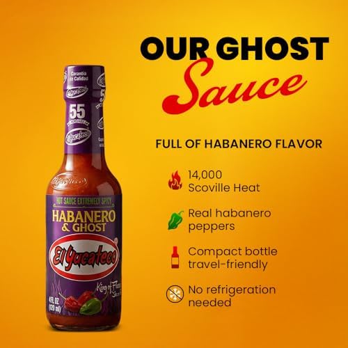El Yucateco Habanero & Ghost Hot Sauce, Extremely Spicy, Authentic Mexican Chili Sauce, 4 fl oz (Pack of 1)