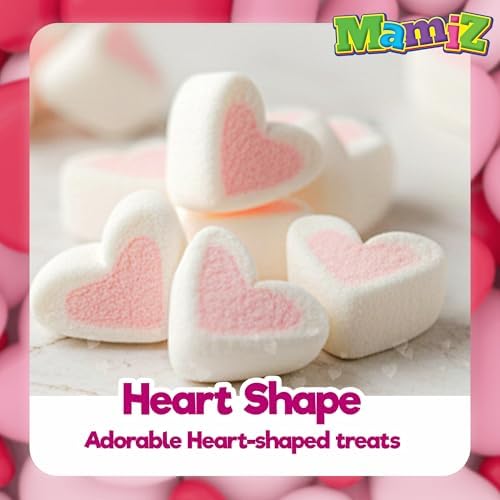 Mamiz Heart Shaped Marshmallows, – Valentine’s Day Candy for Kids, Soft & Fluffy, Parties & Gifts – Kosher, Nut Free, Gluten Free, Fat Free, 150g