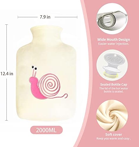 samply Hot Water Bottle with Cute Fleece Cover, 2L Hot Water Bag for Hot and Cold Compress, Hand Feet Warmer, Neck and Shoulder Pain Relief, Pink Snails