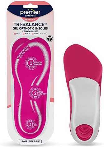 Premier Solutions™ Tri-Balance Gel Orthotic Insoles for Women, 3/4 Length Insoles for Women’s Shoe Sizes 6-10, (Pack of 3)