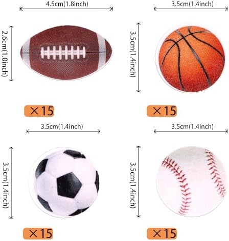 60 PCS Edible Sports Cupcake Toppers Baseball Cupcake Picks Football Soccer Ball ToothPicks Rugby Basketball Cake Decorations for Balls Theme Baby Shower Birthday Party Food Decorations Supplies