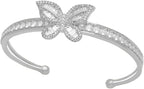 Sparkly Rhinestones Butterfly Open Layered Bangle Bracelet for Women Cubic Zirconia Fashion Dainty Double Layer Crystal Adjustable Wrap Cuff Bracelets Wrist Hand Jewelry Prom Party Gift for Her