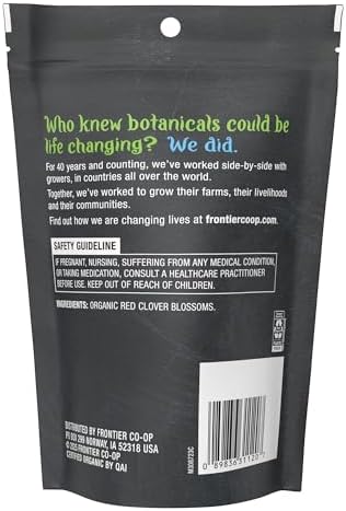 Frontier Co-op Organic Whole Red Clover Blossoms, 0.71oz - Fragrant, Natural and Versatile for Garnishes and Red Clover Tea - Kosher, Non-Irradiated
