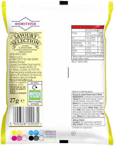 Smith's Savoury Snacks Scampi and lemon Fries Carded Pub Favourites Snacks, 27 g (Pack of 24)’