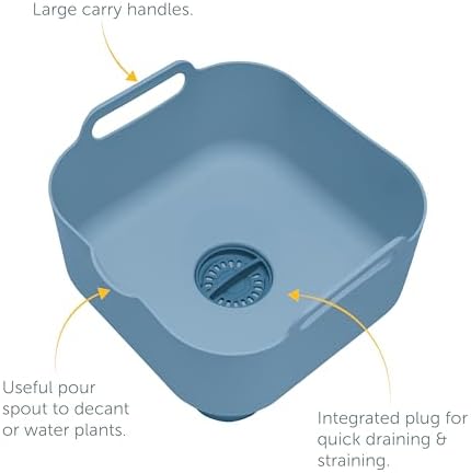 ReBorn - Recycled Washing Up Bowl - Kitchen Dish Wash & Drain - Large Carry Handles - Integrated Plug - Useful Pour Spout - 9 litres Capacity - Made in Britain (Avon Blue)