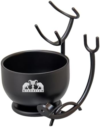 Grandslam Razor and Brush Stand with Double Stainless Steel Design Shave Soap Bowl Set for Shaving Brush and Straight Razors, Barber Razors, Safety Razors Black