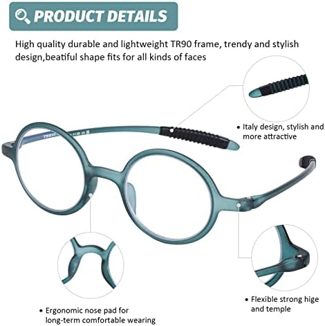 DOOViC Round Reading Glasses Blue Light Blocking Readers Flexible Lightweight Fashion Design Round Readers for Women Men +2.25 Strength