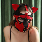 Adults PU Leather Puppy Hood Mask, Removable Cosplay Dog Full Face Pup Hood Mask,Head Circumference 21-25"