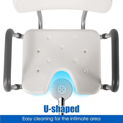 Shower Chair with Arms and Back Heavy Duty 330lbs, Shower Seat for Inside Shower with Shower Head Holder, Shower Bathroom Chair with Cutout Seat & Cold-Proof Pads, Tools-Free Assembly