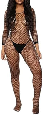 Women's Sexy Mesh BodyStocking Fishnet Lingerie Long Sleeve Bodysuits One Piece Jumpsuit Underwear Nightwear
