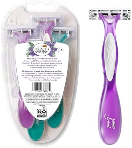 BIC Soleil 4 Escape Women's Disposable 4-Blade Razors, Lavender & Eucalyptus Scented Handles for a Smooth, Comforting Shave, 4-Pack