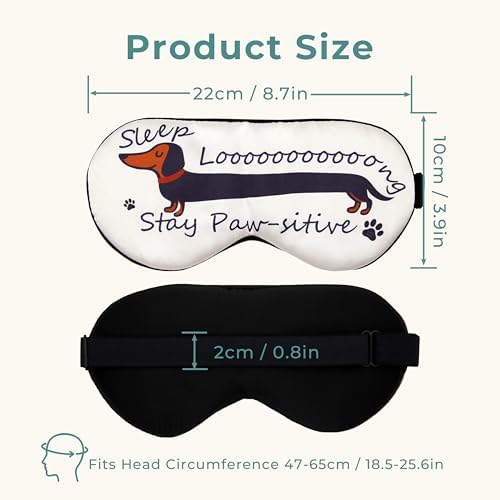 Silk Sleep Mask with 100% Mulberry Silk Inner Layer, Adjustable Strap Eye Mask for Women & Men, Sleep Mask Blackout for Night Sleeping and Daytime Travel, Dachshund Print